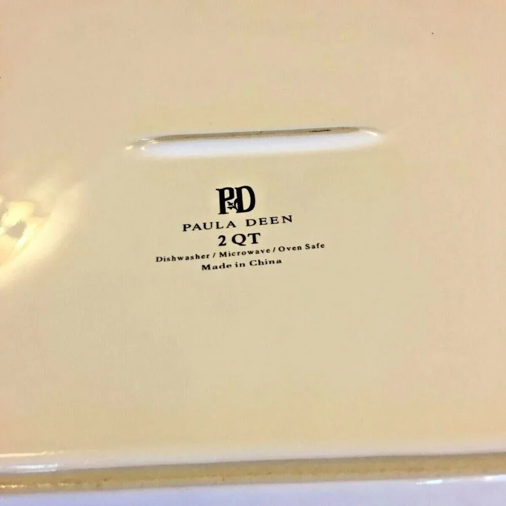 Paula Deen 2 Qt Recipe Baking Dish Baked Spaghetti White Green Floral Retired